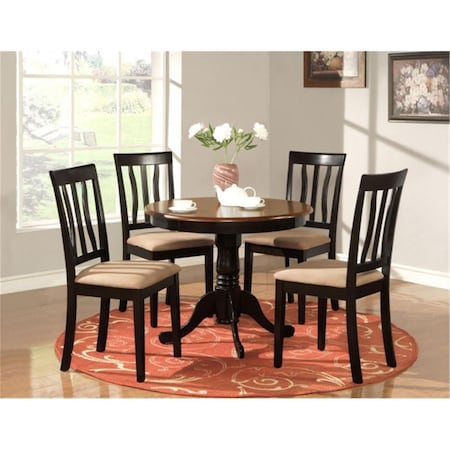 East West Furniture 5 -Piece Antique Round Kitchen 36 in. Table and 4 Chairs with Microfiber Upholstered seat ANTI5-BLK-C